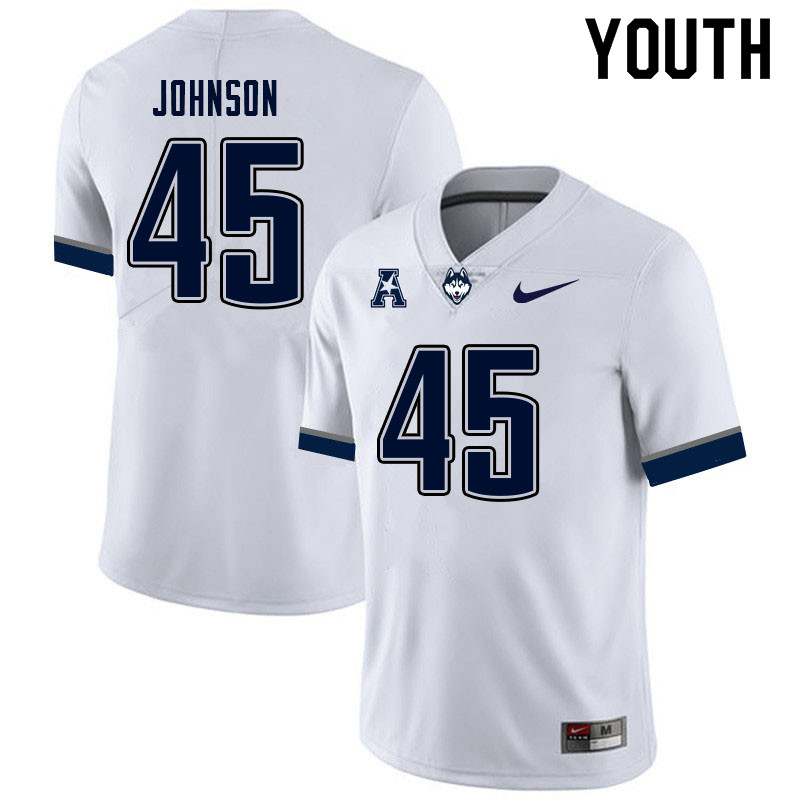 Youth #45 Christopher Johnson Uconn Huskies College Football Jerseys Sale-White - Click Image to Close